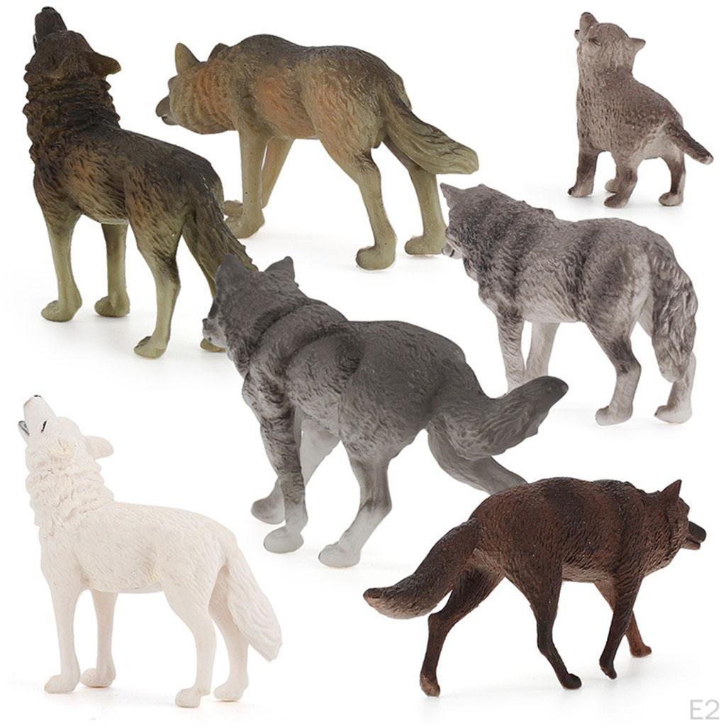 7x Simulation Wolf Figurine Toy, Decor Jungle Animal Set for Ages 3+