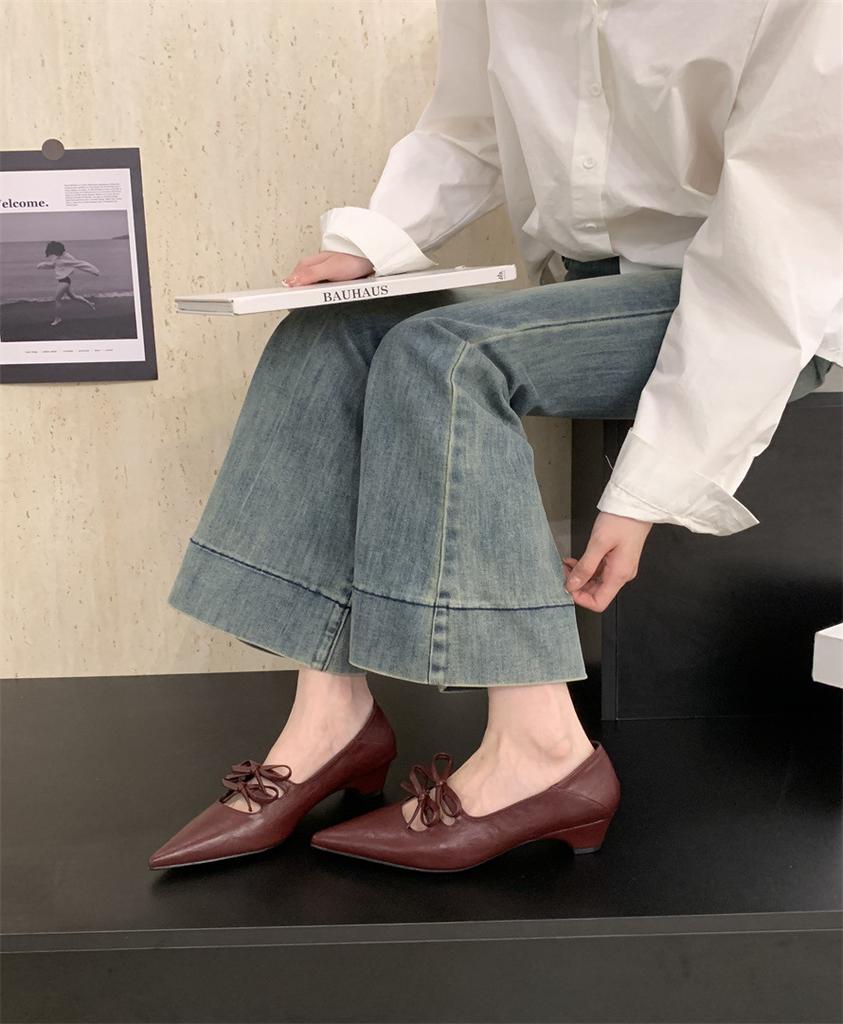 Silver Mary Jane shoes light mouth lace-up bow spring 2025 new soft flat French evening single shoes women's shoes