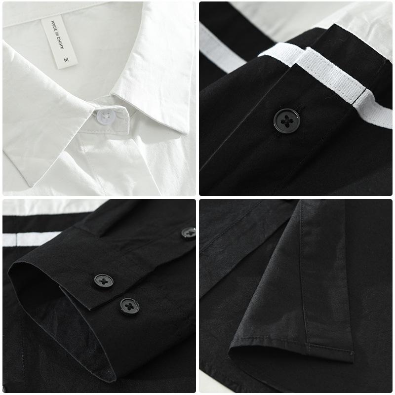 Frühling und Sommer Herren Langarmhemden Reine Baumwolle Freizeit-Top Koreanische Version Reverskragen Patchwork-Hemd Jugend Beliebt Herrenbekleidung