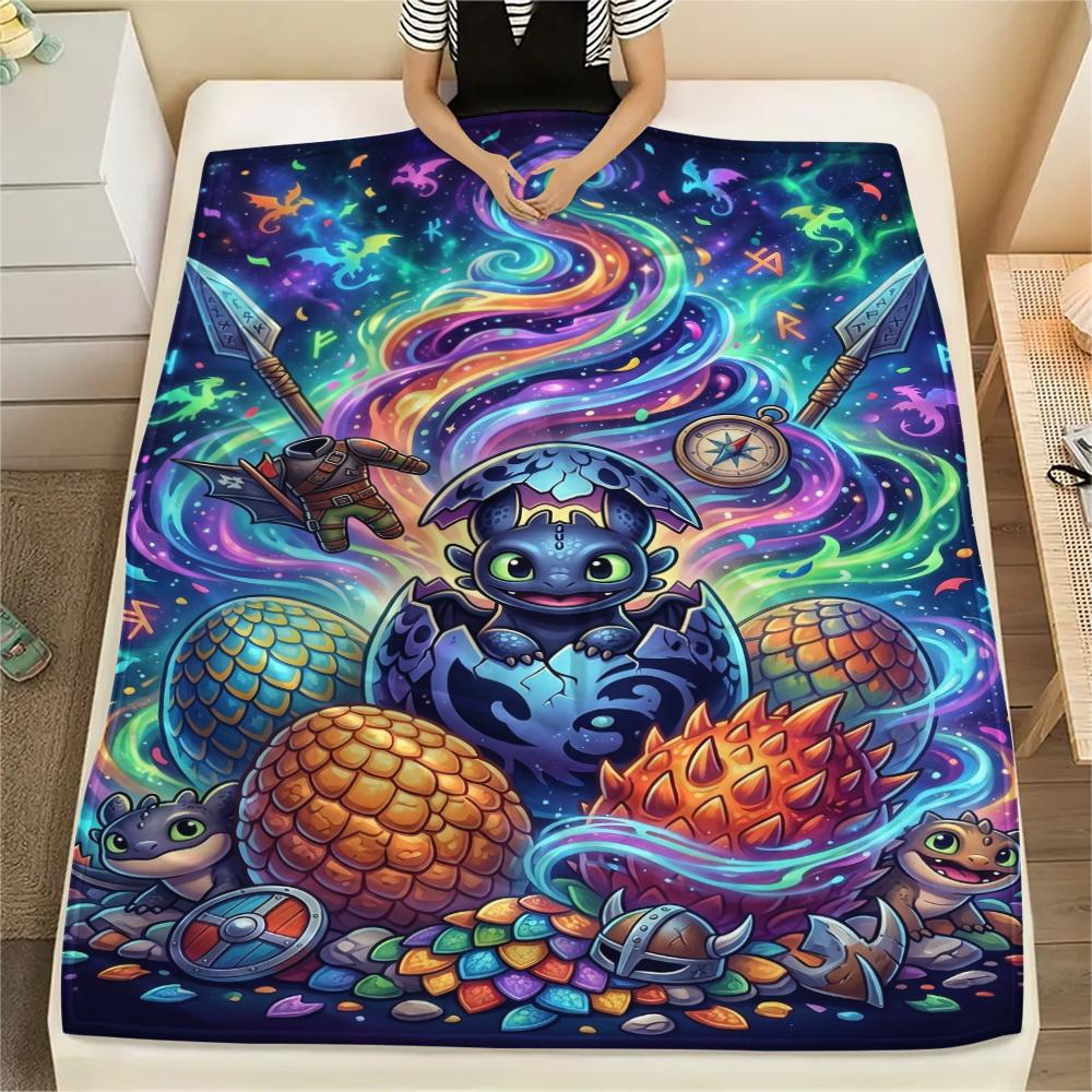Warm Print Flannel Blanket How to Train Your Dragon Theme Comfortable Throw for Bed Couch Sofa Chair Travel Picnic Use-Xin