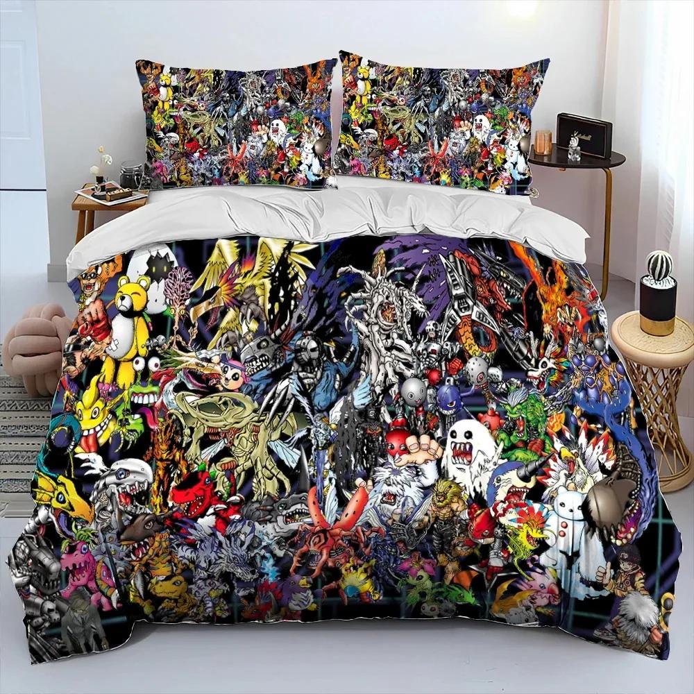 Cartoon Anime Digimon Adventure Comforter Bedding Set,Duvet Cover Bed Set Quilt Cover Pillowcase,king Queen Size Bedding Set