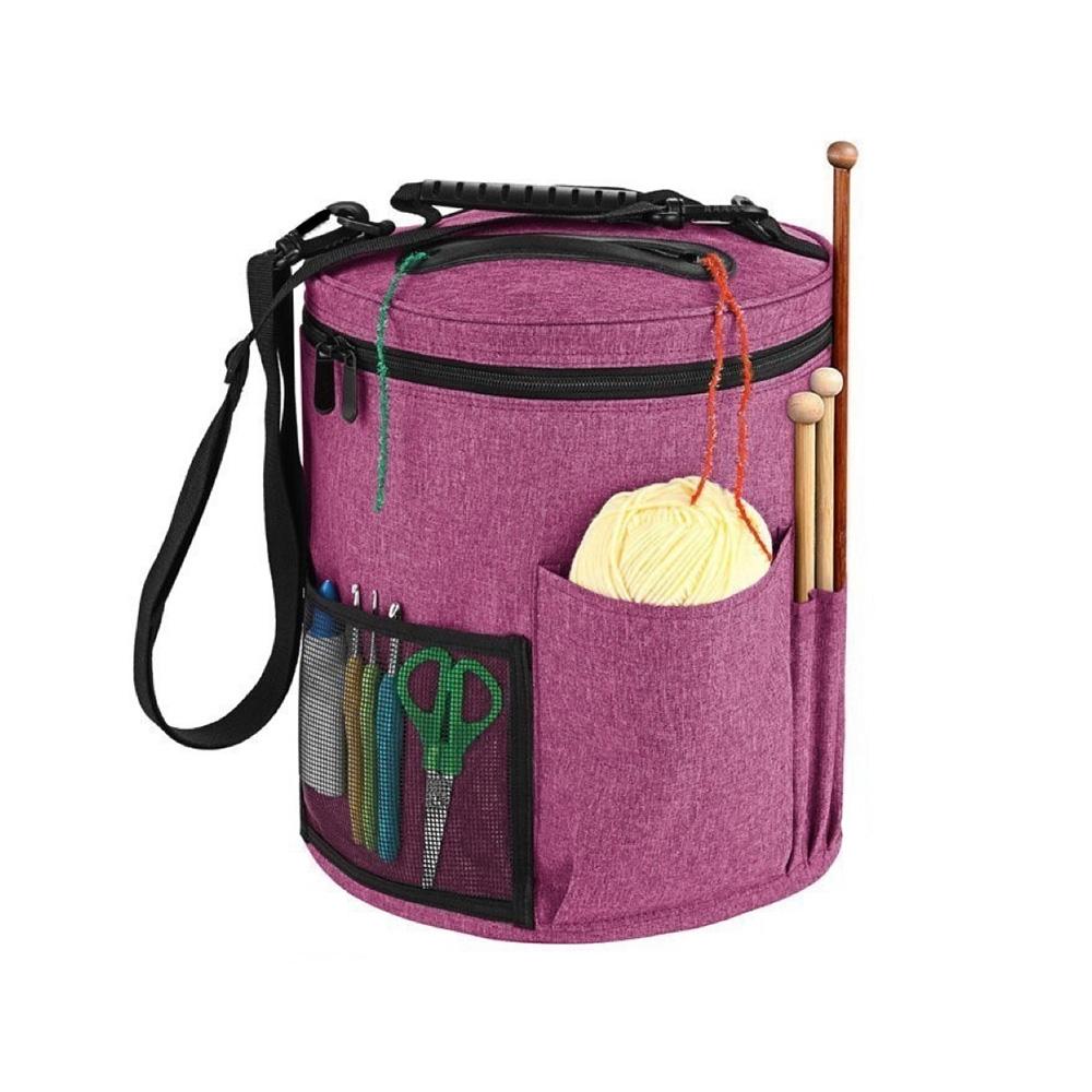 Torba do przechowywania narzędzi dziewiarskich Organizer na włóczkę szydełkową Torba tote Duża pojemność Przenośna z przednią kieszenią na włóczkę, igły, haczyki