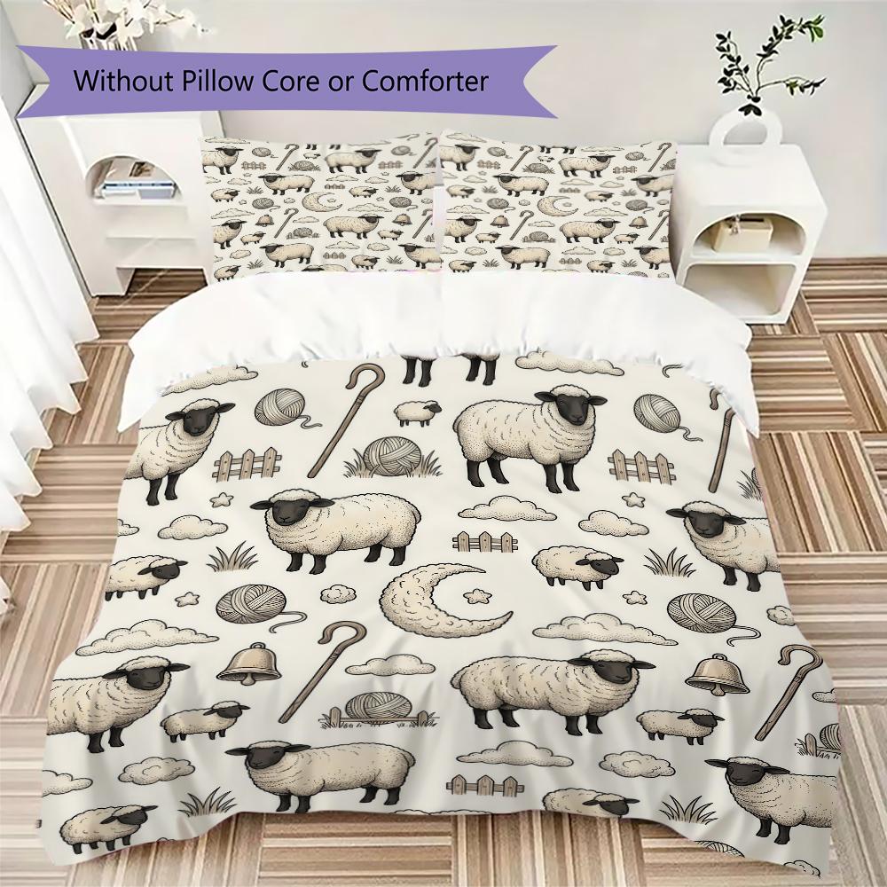 Vintage Sheep Pattern Bedding Uilt Set Uilt Cover Pillowcase Home Decoration Birthday Gift (1 * Duvet Cover + 2 * Pillowcase Without Core)