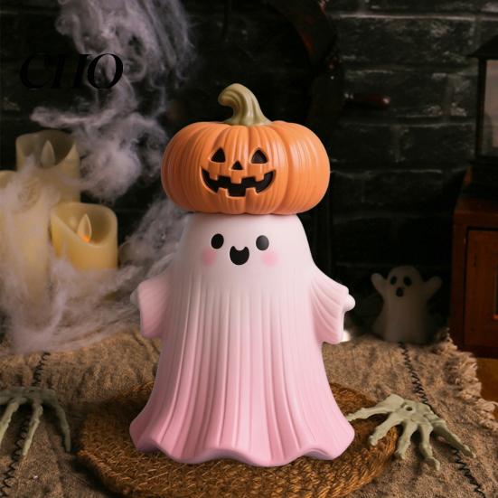 Exquisite Halloween Craftsmanship Statue Pumpkin Ghost Shape Figurine Pink Desktop Ornament Resin Handheld Tabletop Decoration Durable