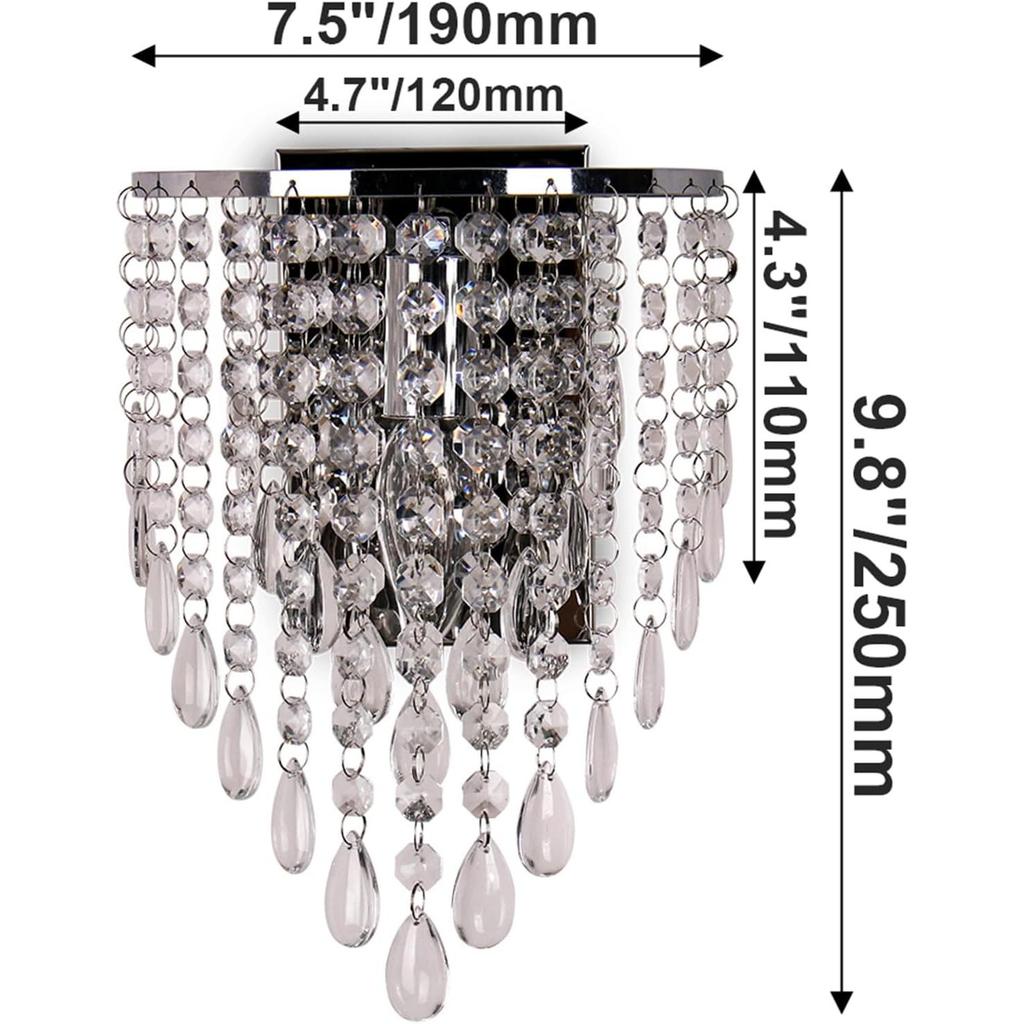 Chrome Crystal Wall Light E14 Modern Luxury Design K9 Crystal & Chrome Metal for Living Room Bedroom Restaurants