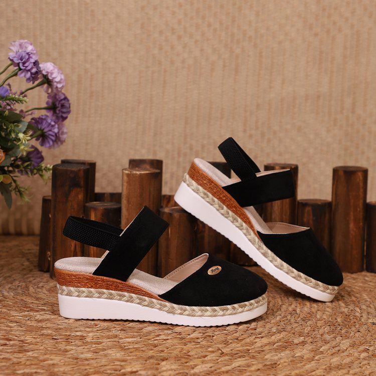 Cross-Border Plus Size 2025 Backless Wedge Sandals: Lightweight, Rope Braid, Closed Toe, Elastic Band, Thick Sole Women's Shoes.