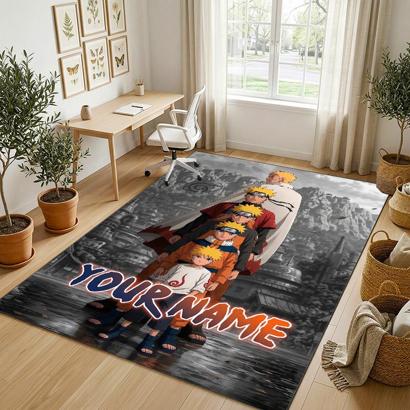 Personalized Crystal Velvet Carpet,Naruto Custom Printed Name, Plush Area Rug For Home Indoor Decor