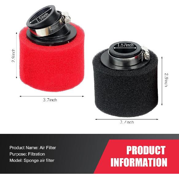 2 PCS Motorcycle Air Filter, Elbow Straight Sponge Air Filter, Repair Replacement Conversion Accessories, Fits for Most 50cc-300cc Motorcycles