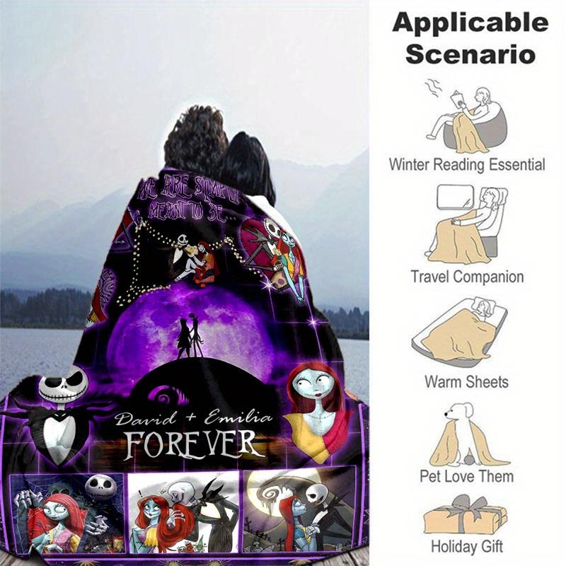 1pc. Nightmare Before Christmas Jack Skellington & Sally Romantic Moonlight Scene Blanket, Perfect for Home Decor, Gift Idea, All Seasons Us
