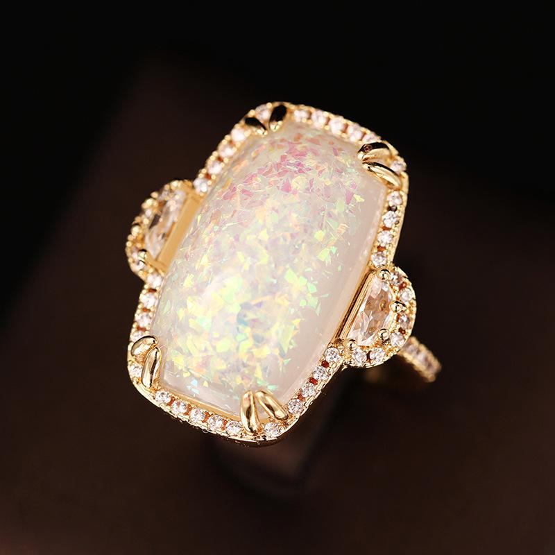 European court style imitation Opal ring, women's claw inlaid jewelry, ring
