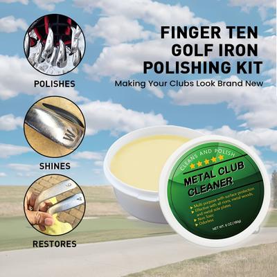 Golf Club Cleaner Kit with Polishing Paste & Metal Cleaner Premium Sponge & Soft Cloths Restores Shine & Prevents Tarnish
