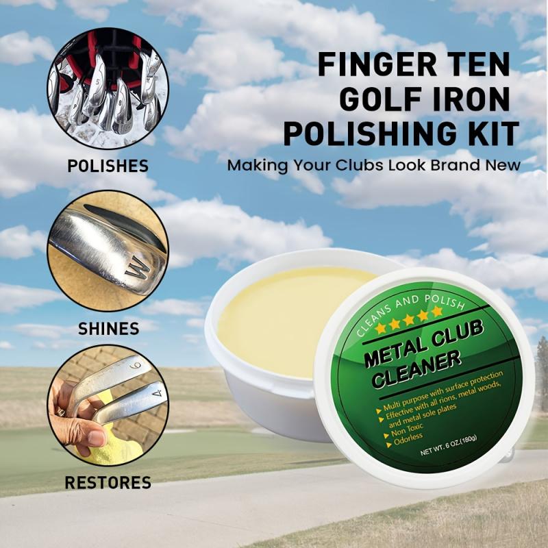 Golf Club Cleaner Kit with Polishing Paste & Metal Cleaner  Premium Sponge & Soft Cloths Restores Shine & Prevents Tarnish