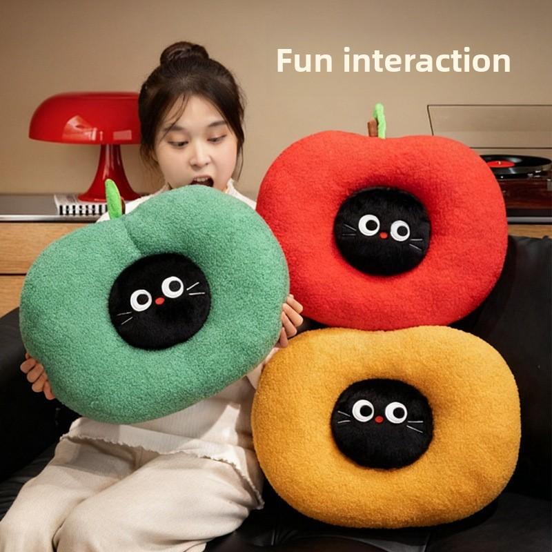Apple Cat Plush Pillow Cartoon Soft Short Pile Dreamy Throw Pillow For Kids And Teens