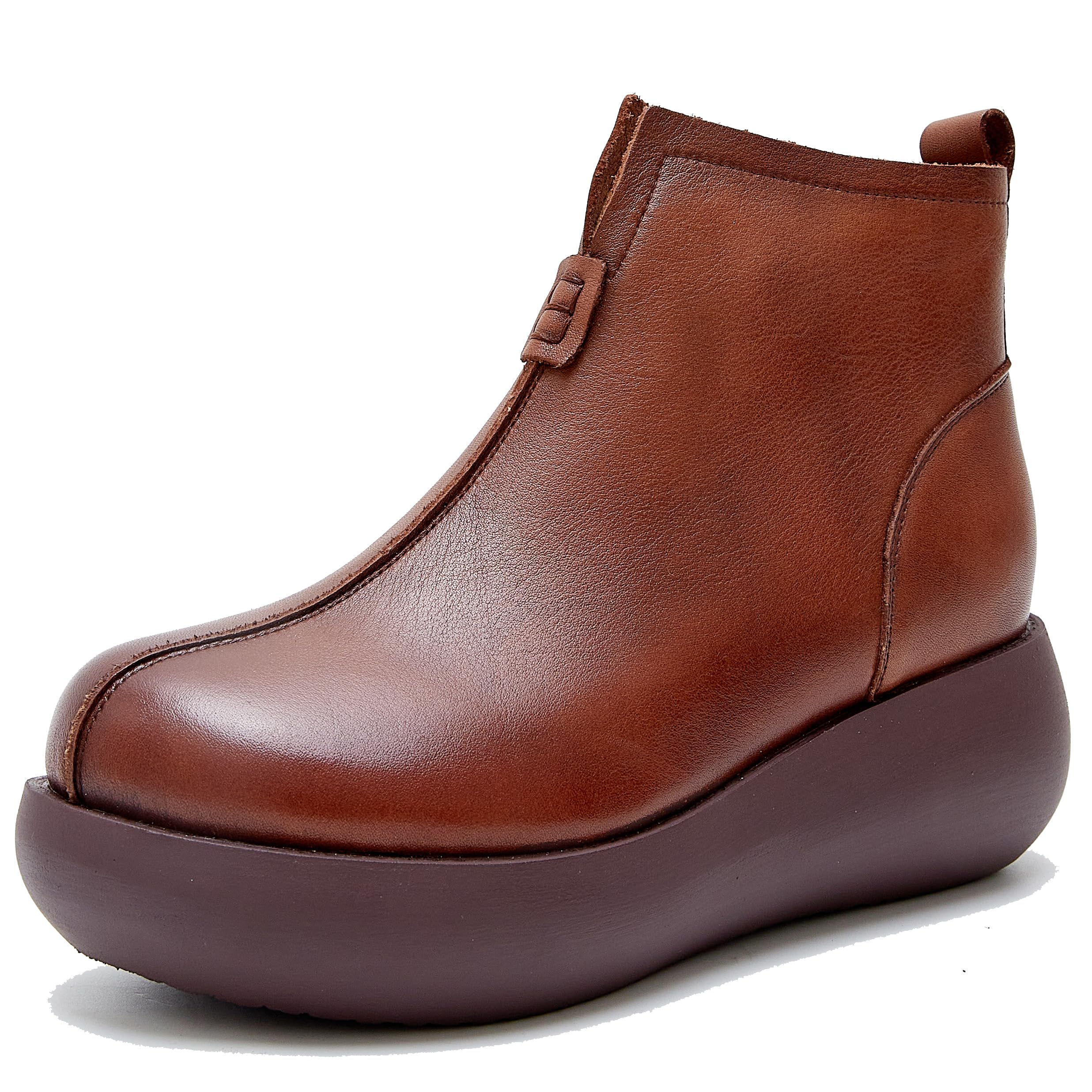 Имайский Платформа Короткие Удобные для Ходьбы 6см Толстая Широкая Натуральная Боковая Мотоциклетные Ботильоны Женские Ботинки в Подошва Легкая 3E Кожа Молния 11330₽