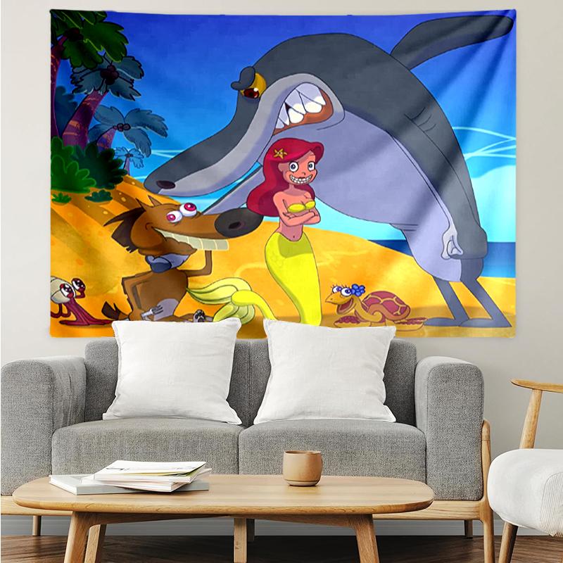 Zig & Sharko Print Tapestry, Backdrop, Easy Setup, Ideal for Bedroom, Office & Living Room, with Aesthetic Wall Hanging Decor.
