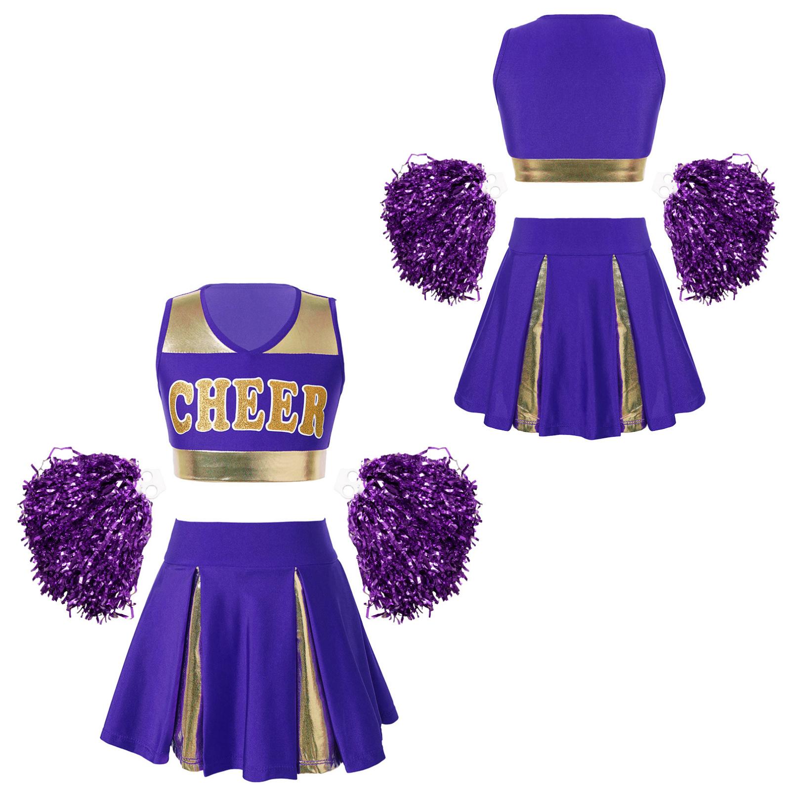 Cheerleader-Kostüm Für Damen – Bauchfreies Top + Rock + Pompons, Für Halloween & Partys