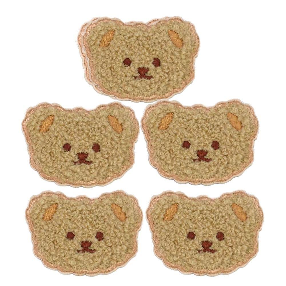 5pcs Bear Head Plush Teddy Bear Patches Self-adhesive Cute Embroideried Badges Cartoon DIY Clothes Sticker Hairclip коричневый