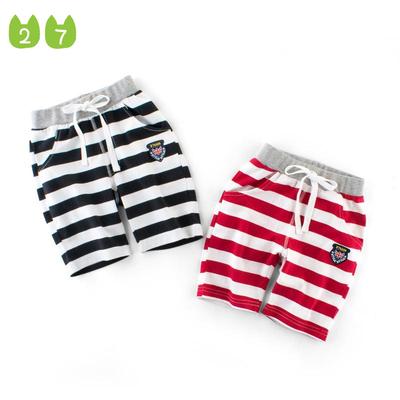 Shorts New Small and Medium Boys Middle Pants Striped Stretch Cotton Shorts Baby Fifth Pants