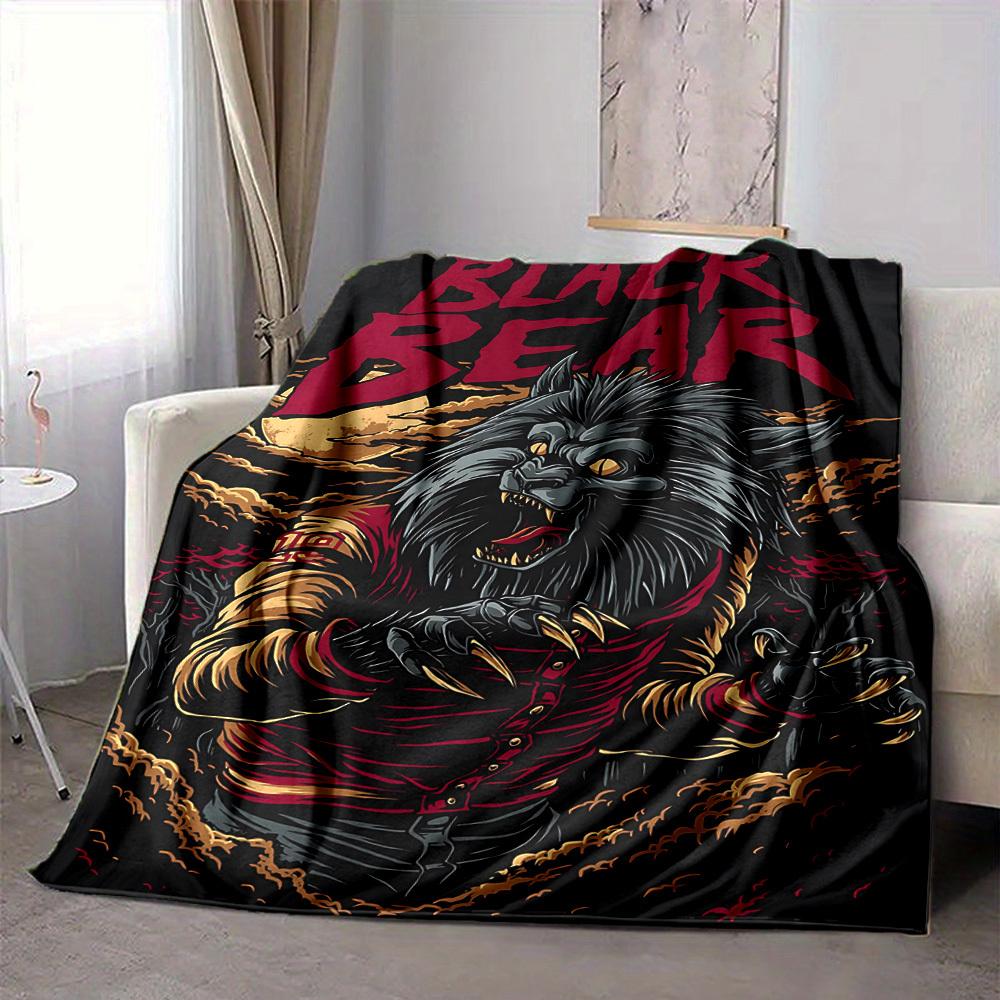1pc Black Bear Costume Blanket - Lightweight Flannel Fleece with Digital Printing, Soft Warm for Sofa, Travel, Camping, Office yy251018277