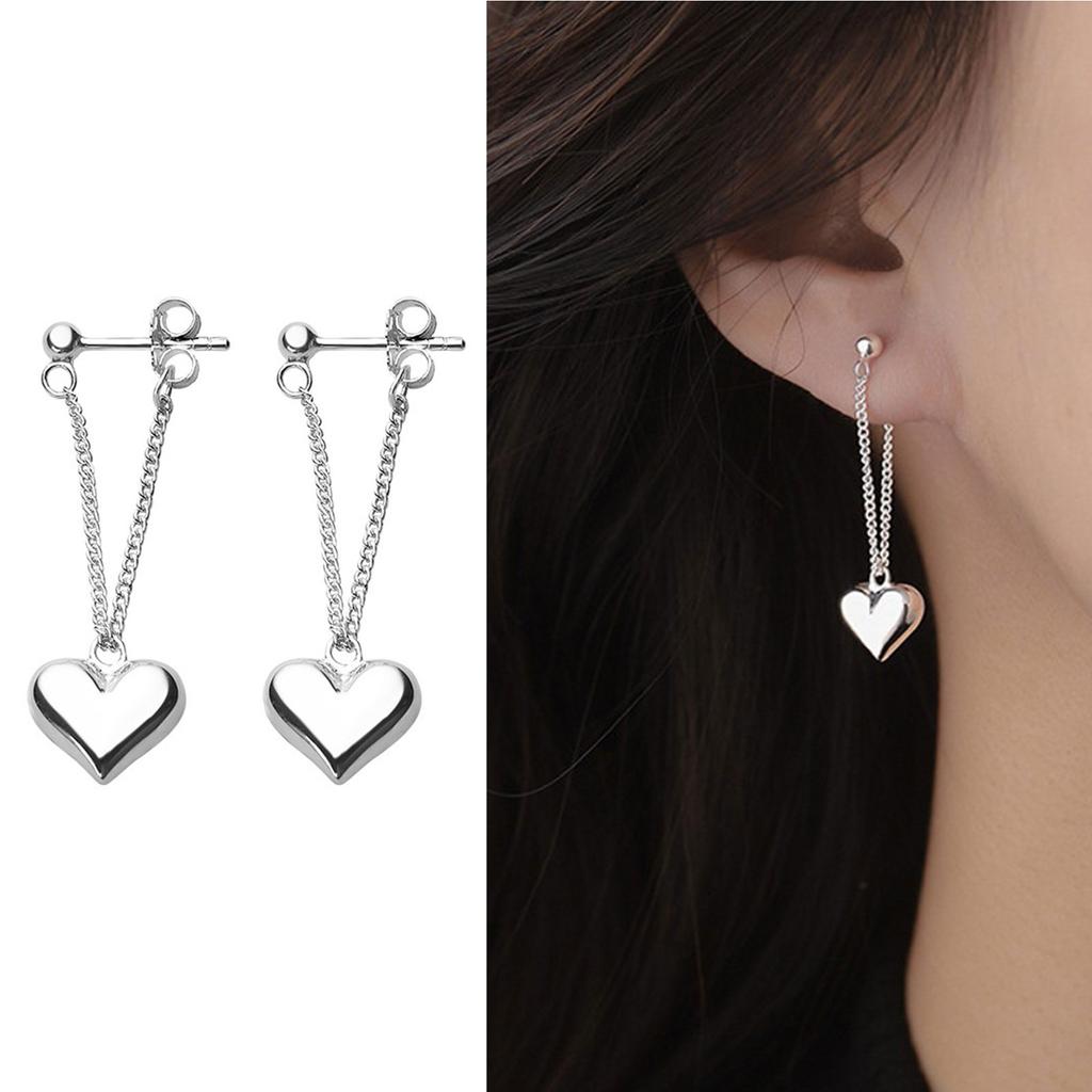 Simple Heart Chain Drop Earrings Trend Long Tassels Ear Pendant for Women and Girls Silver Color Love Heart Ear Jewelry