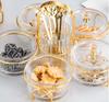 Striped Glass Snack Plate Dessert Bowl Round Clear Partition Snack Platter Plastic Cover Kitchen Storage Fruit Fork Home Decor