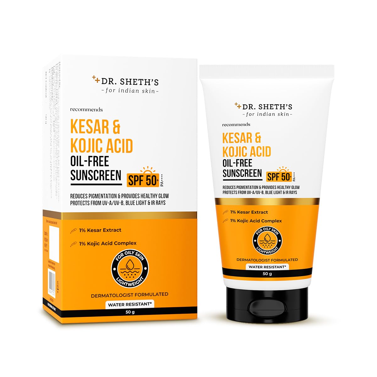 

Доктор. Sheth s Солнцезащитное масло без масел с шафраном и койевой кислотой SPF 50+ PA++++ 50 г Упаковка для защиты жирной кожи