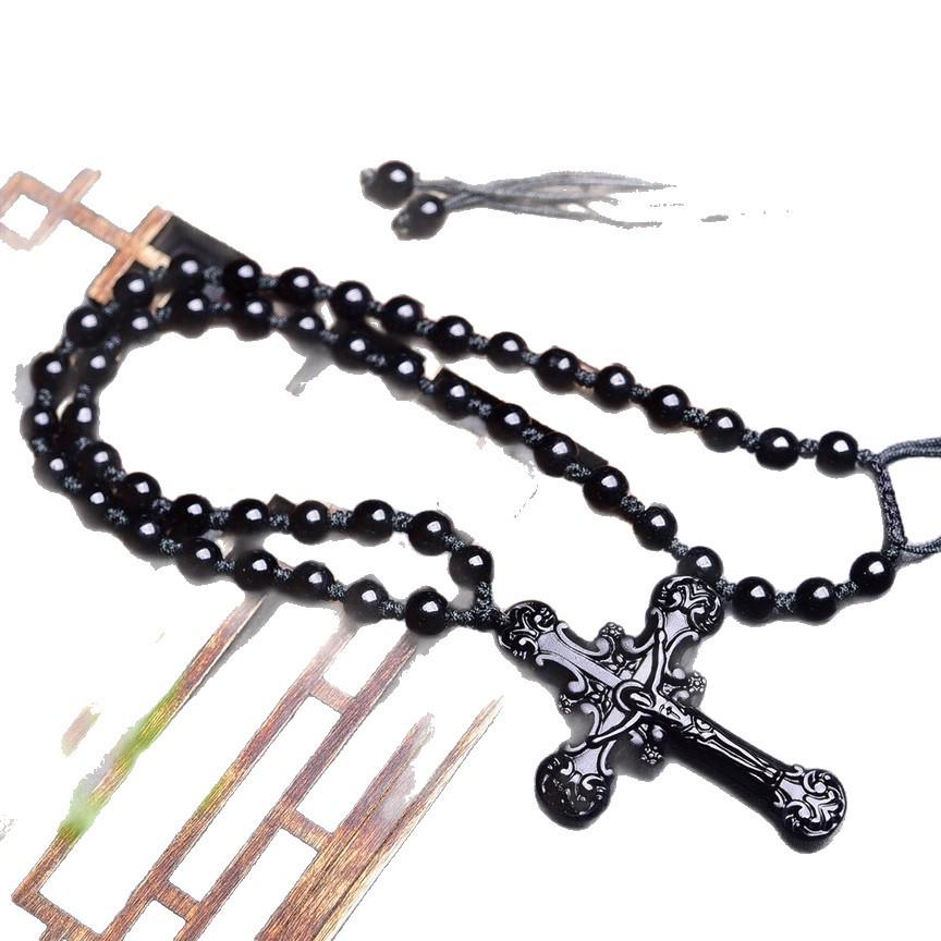 Unisex Hydrating Obsidian Cross Pendant Necklace with Large Quantity Discounts
