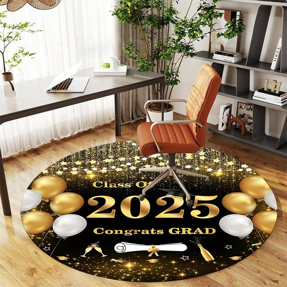1pc Class Of 2025 Congrats GRAD Round Chair Mat Area Rug - Non-Slip, Floor Mat for Office, Bedroom, and Indoor Decor -1002268