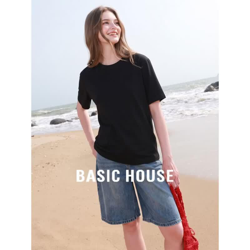 Basic House Women s Tencel Silk Blend Short Sleeve T-Shirt M