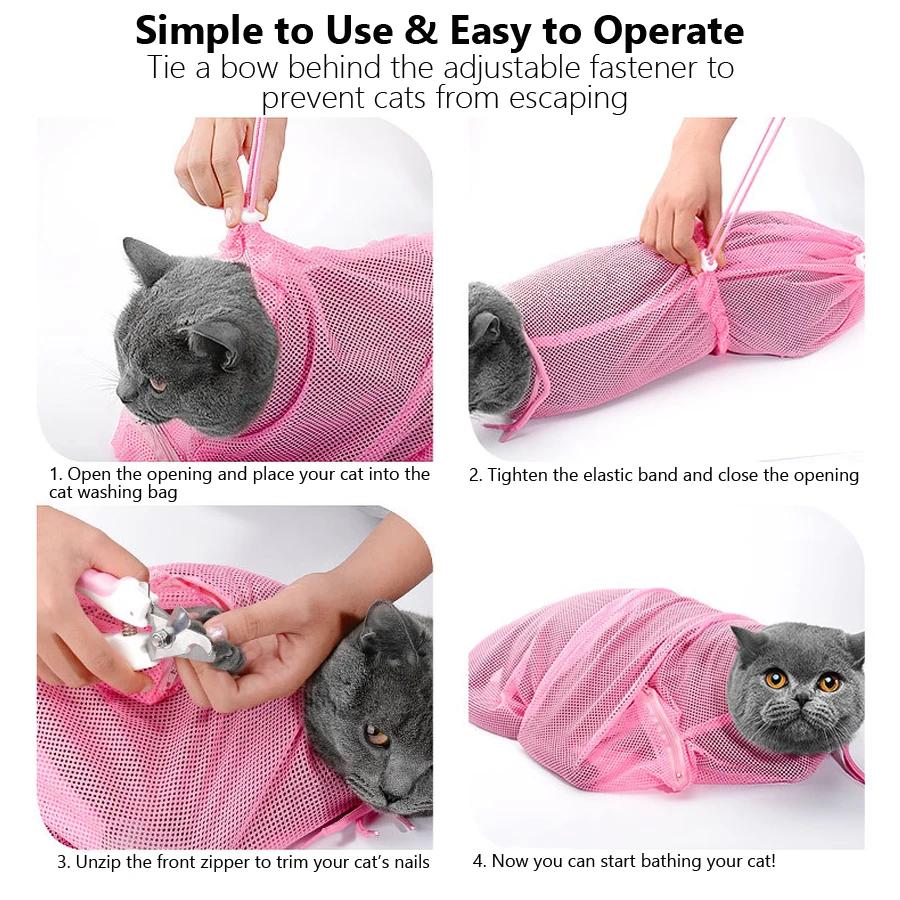 Anti-Scratch Cat Washing Bag, Kitten Bathing Essential with Nail Trimming Opening, Secure Restraint Bag for Grooming