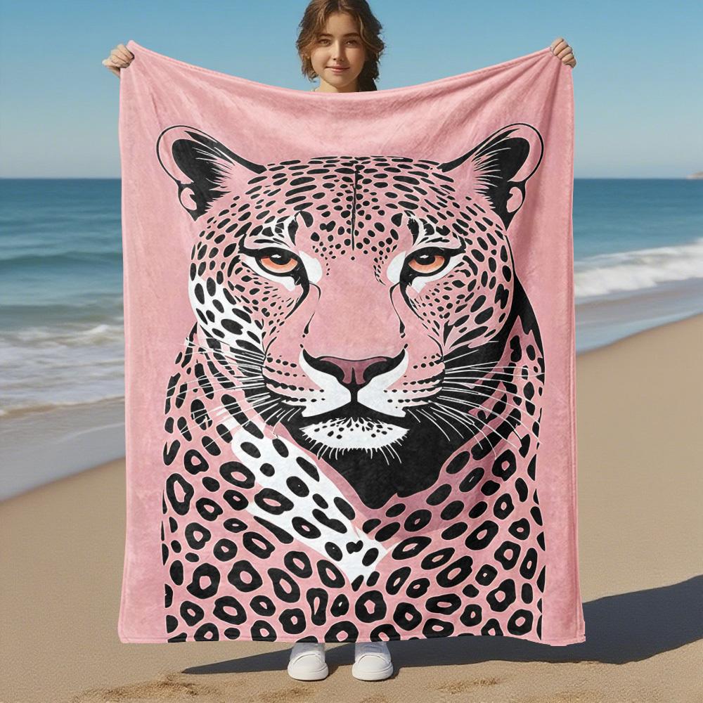 1pc Leopard Print Outdoor Flannel Blanket Soft Warm All-Season Throw for Sofa Bed Car Camping Office, Cozy Gift Idea1174S