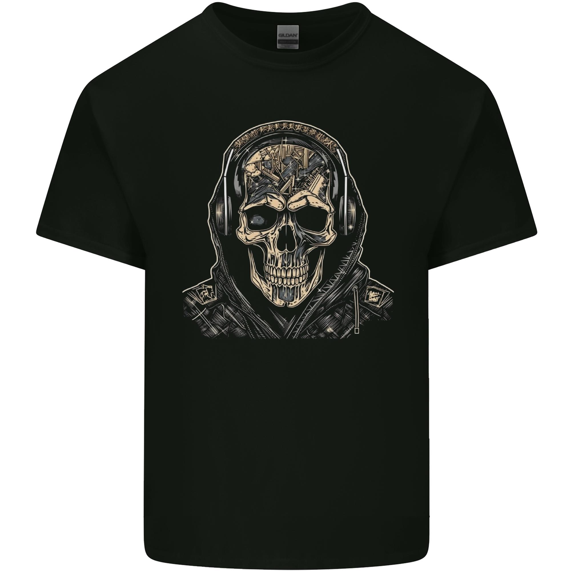 Urban Skull With Headphones Unisexs Light Cotton TShirt S
