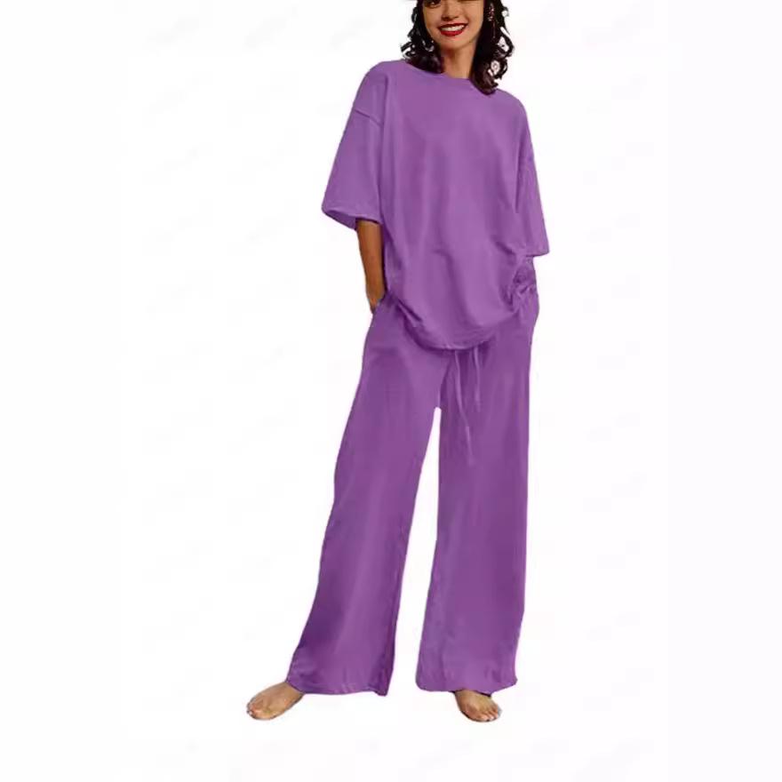 Women's 2-Piece Summer Suit: Temuxiyin Casual Belted Half-Sleeve Top and Wide-Leg Pants