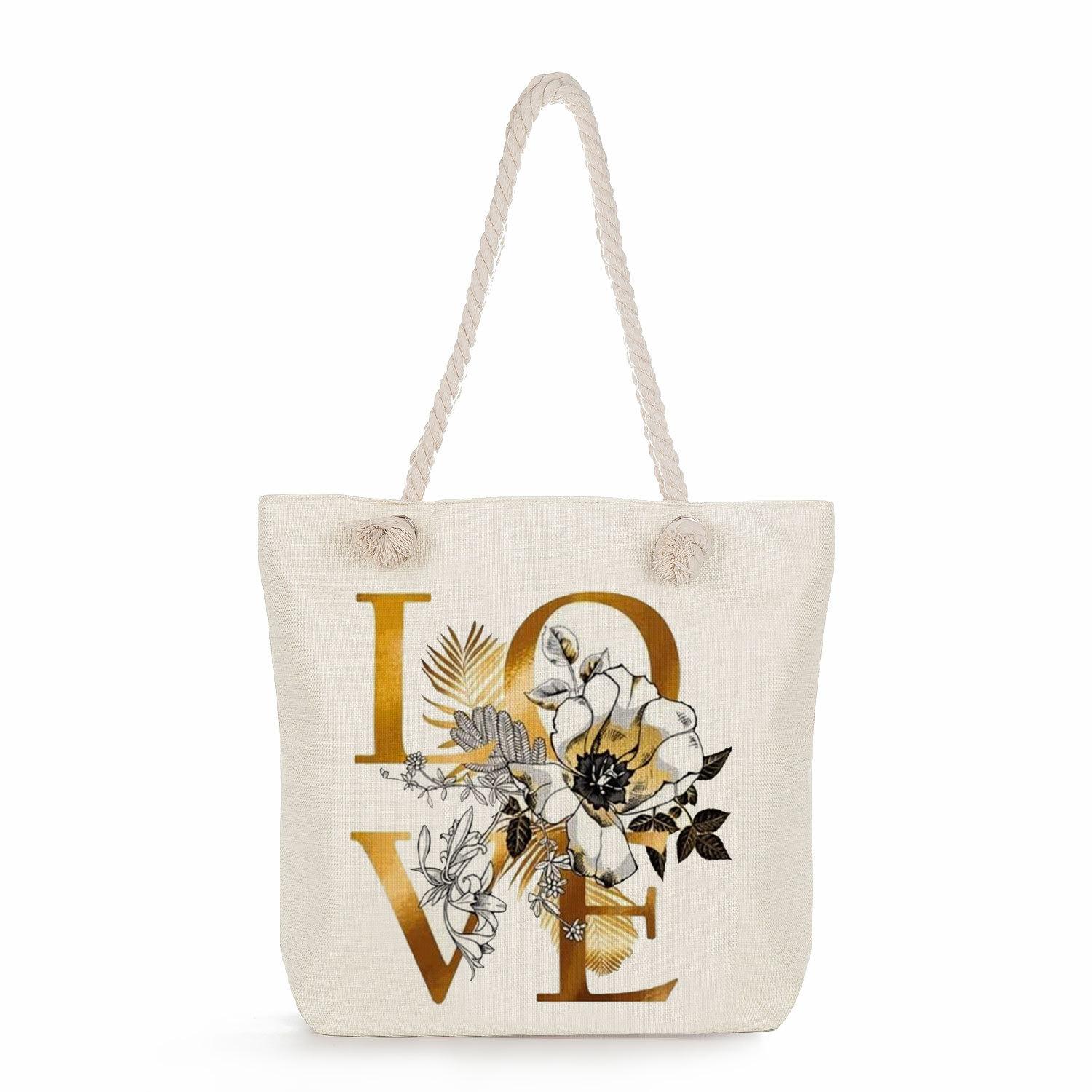 Love print thick rope single-shoulder beach bag 7230 KTB