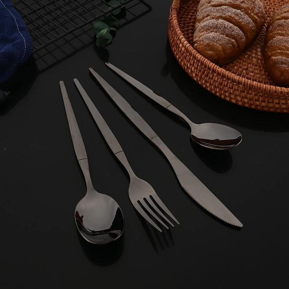 24Pcs Black Gold Dinnerware Set Stainless Steel Cutlery Set Fork Knife Coffee Spoon Tableware Silverware Kitchen Flatware Set