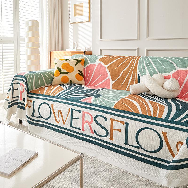 Waffle Weave Linen Cotton Printed Full Coverage Sofa Cover All Season Use 130*180cm