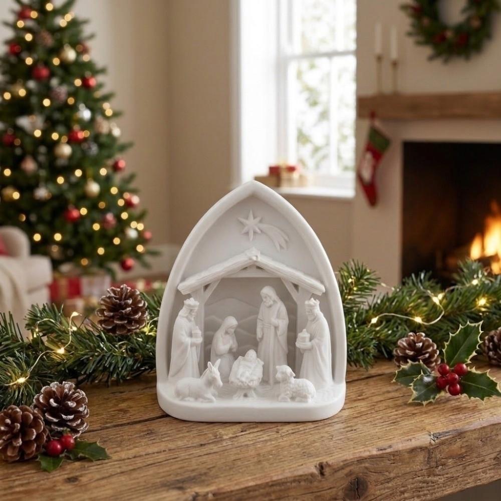 Desktop Ornaments Holy Family Sculpture Resin Christmas Manger Statue Window Sill