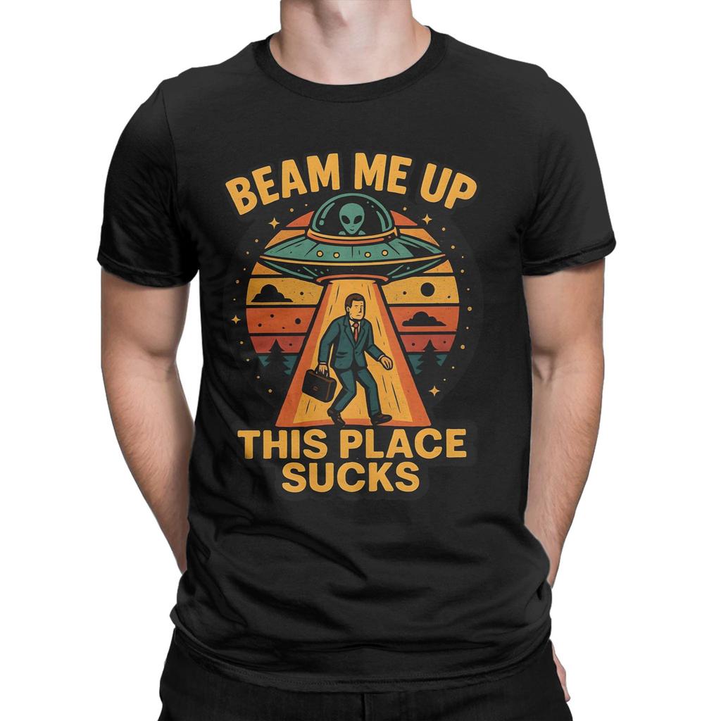 Herren Damen Beam Me Up Dieser Ort ist Mist T-Shirt Baumwolle Oberteile Lustiges Kurzarm Rundhals T-Shirt Erwachsenen T-Shirt