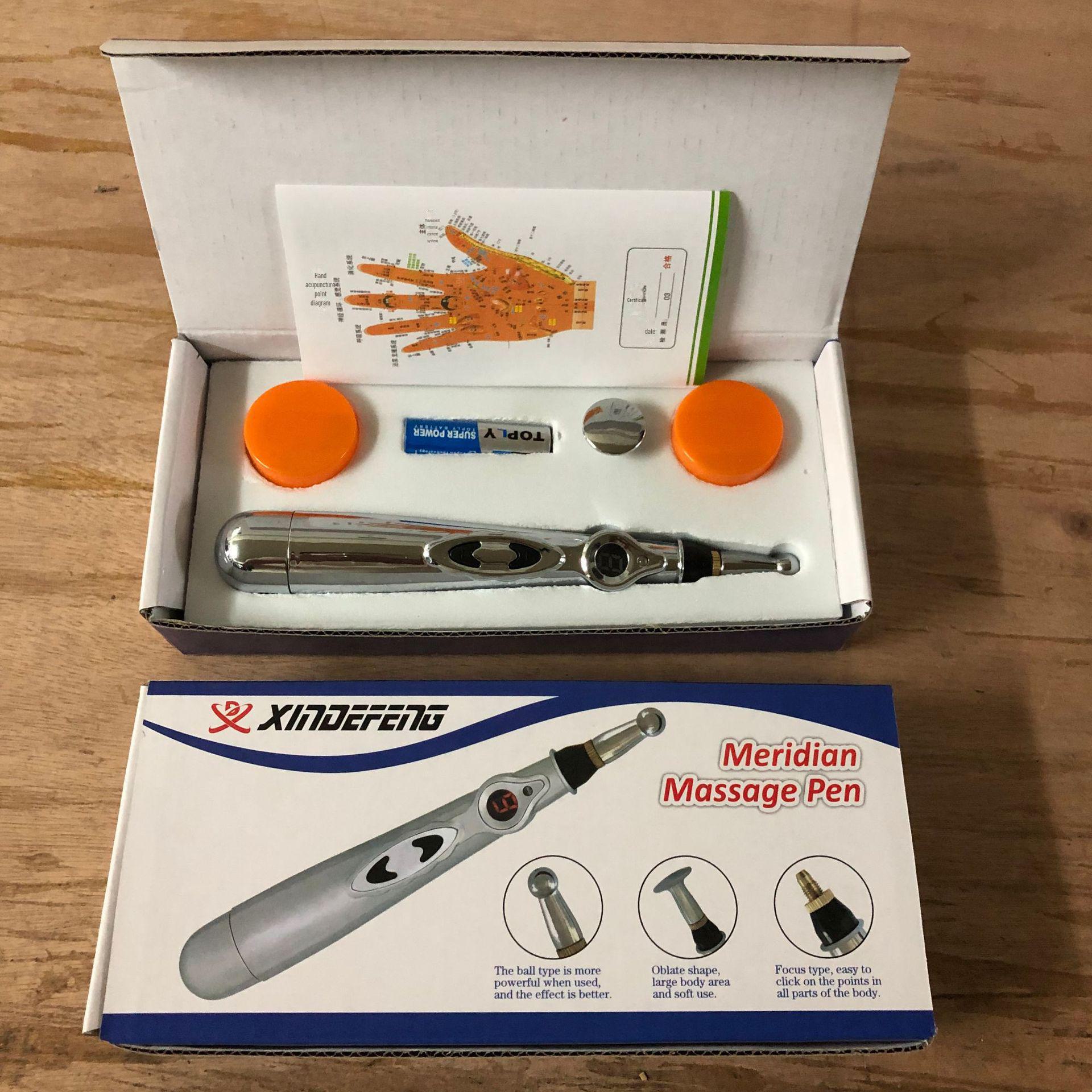 

Автоматическая электронная акупунктурная массажная ручка для меридианной энергетической терапии Color box [three heads with essential oil] battery type. Chinese instruction manual