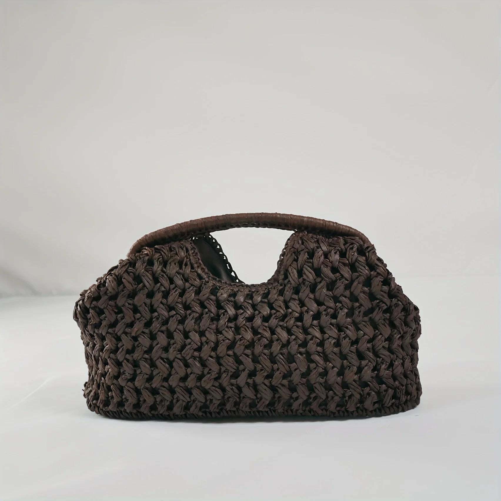 Lightweight Women s Chic Straw Woven Handbag - 1pc Stylish Beach Vacation Accessory Polyester Lined No Closure Fashion Bag