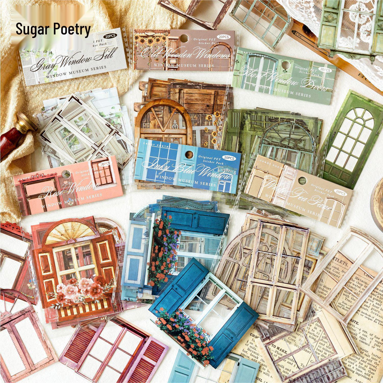 Vintage Window & Door Sticker Set - Sugar Poetry Series for DIY Journals & Collage Old Wooden Window