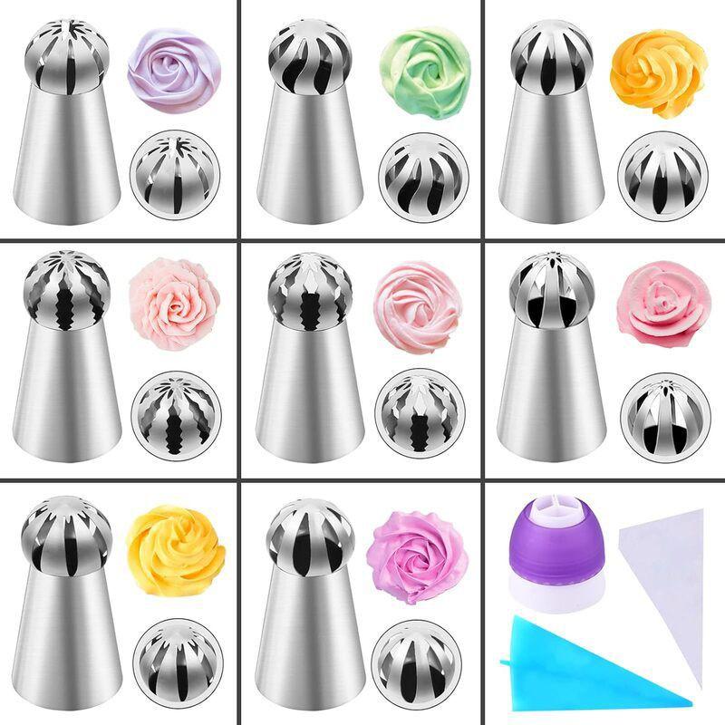27-Piece Russian Piping Tips Set Cake Decorating With TPU Bag Stainless Steel Nozzles