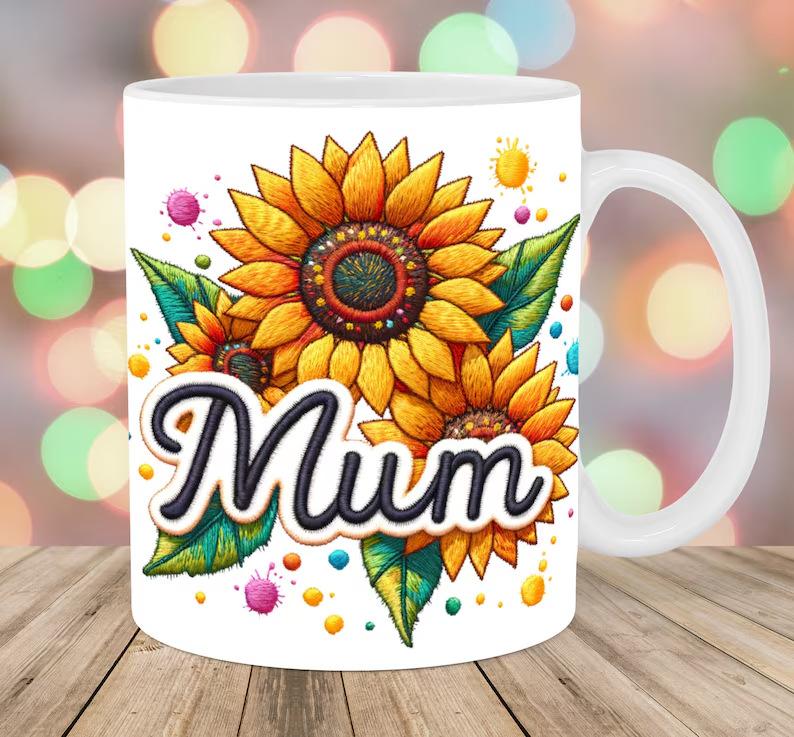 3D Embroidery Flower Embroidered Ceramic Coffee Mug Tea Cup Mom Mum Mother