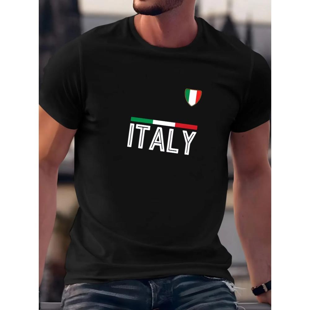 Men's Summer 100 Cotton Fashionable Casual Sports Loose Fit Plus Size Italian Letter Printed Round Neck Short Sleeved T-shirt