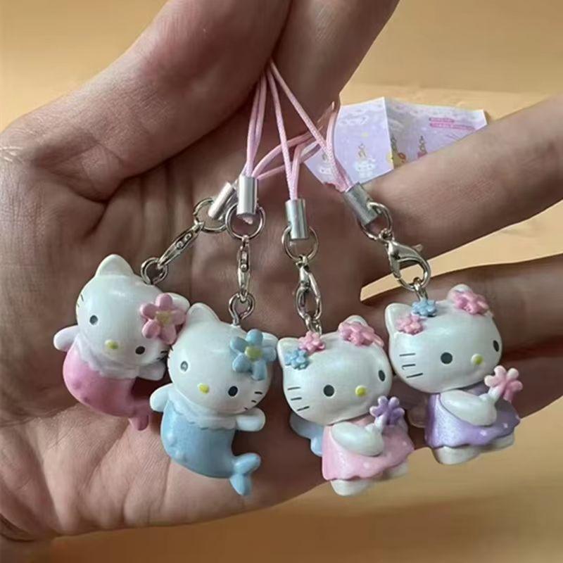 In-Stock Mermaid Phone Chain Decorations Kt Cat Fantasy Series Black Leather Long Leg Pendant Keychain Small Doll Birthday Present