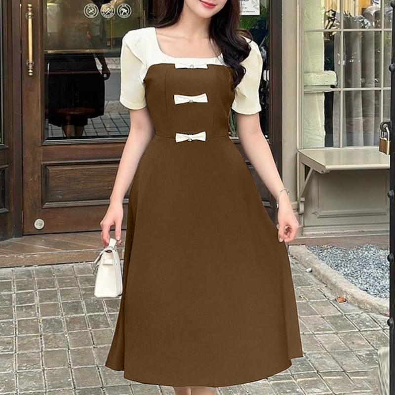 

ZANZEA Женское повседневное летнее платье с квадратным вырезом и короткими рукавами в стиле пэчворк 5XL коричневый