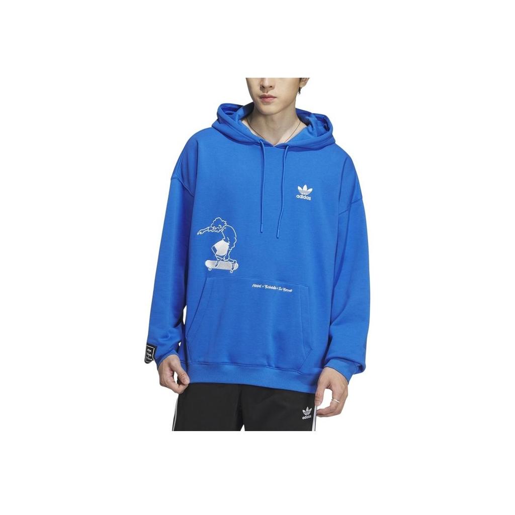 Adidas Originals Trefoil X Chang Csun Yuk X Su Yiming Triple Collaboration Hoodie with Skateboard Comic Pocket Men Hoodie Blue IK4310