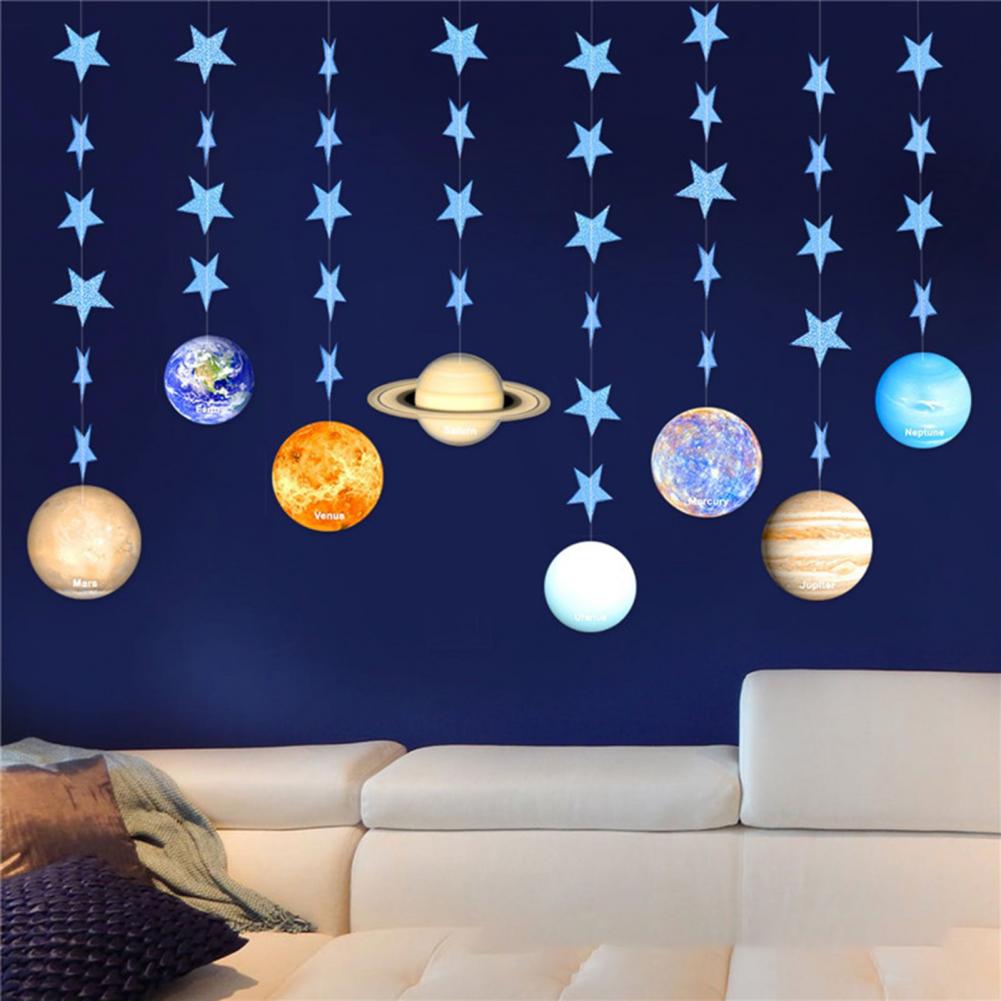 1 Set Universe Eight Planets Garlands Night Starry Sky Theme Banner Wall Hanging Decor Gift Boys DIY Hanging Flag Home Supplies