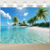 2D Summer Tropical Island Banner, Clear Ocean Palm Tree Backdrop for Party & Decor