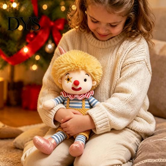 Unique Room Decor Vintage Circus Clown Plush Toy, Soft Stuffed Jester Doll with Embroidered Face, Retro Decorative Figurine for Shelf, Cute